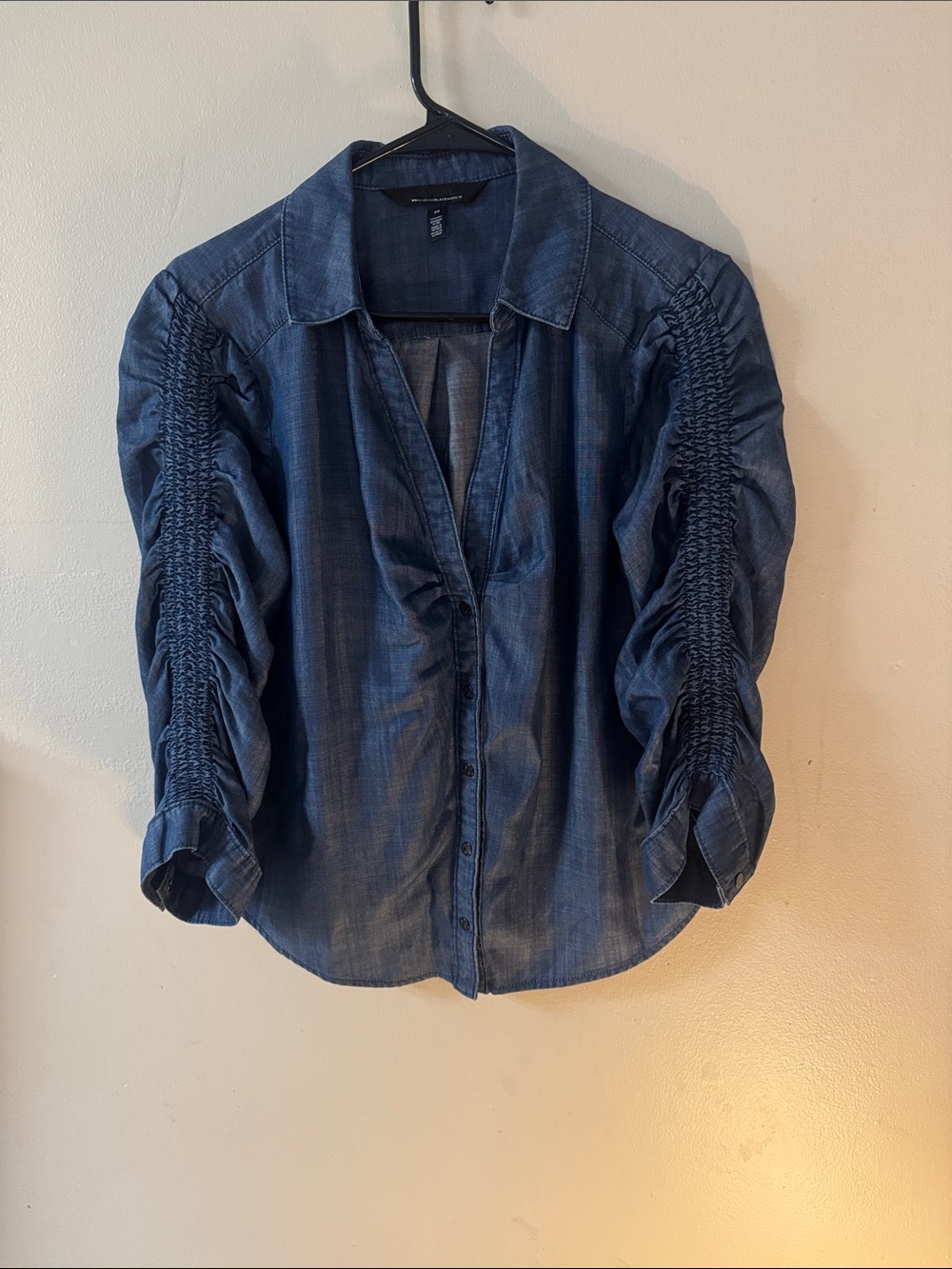 Jean shirt with rouging on arm